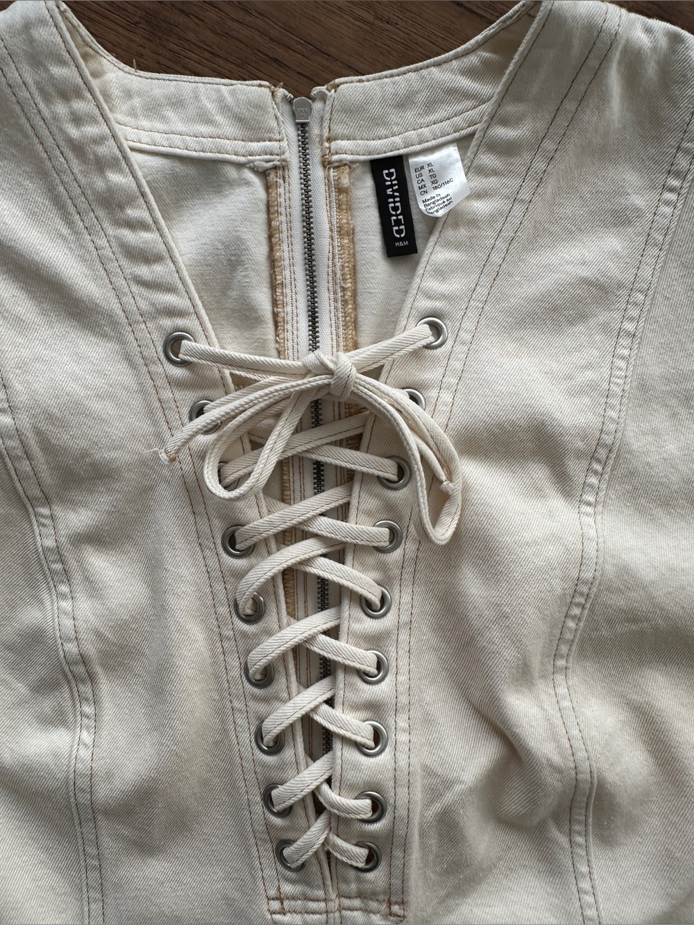 Baseball cream jeans laced mini dress size XL